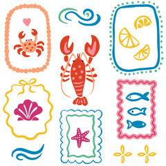 Seamless summer whimsical pattern with lobster
