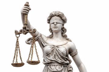 Lady Justice Statue Holding Scales of Law Isolated on White Background