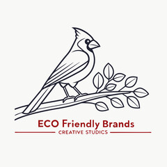 Elegant Line Art of a Cardinal on a Branch, Perfect for Eco-Friendly Brands