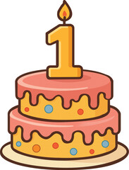 1st Birthday Cake with Number One Candle