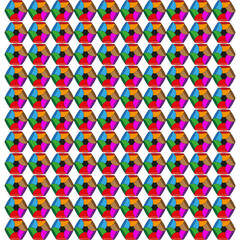 Multicoloured circular mosaic. Repeating kaleidoscopic pattern. Geometric layout Vector. Vibrant seamless background.