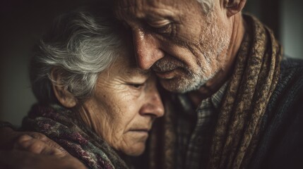 Grieving Couple. Senior Wife Comforting Husband in Time of Loss and Grief