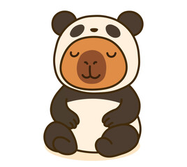 Charming capybara in a cozy panda costume, showcasing a sweet, playful character in kawaii style. Perfect for adding a fun and lovable touch to your projects with this cute, peaceful animal design.