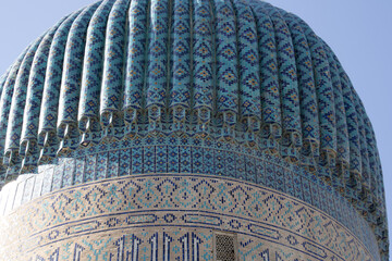 Samarkand , Uzbekistan 20 October, 2024: Guri Amir mausoleum  closeup of frescos on dome