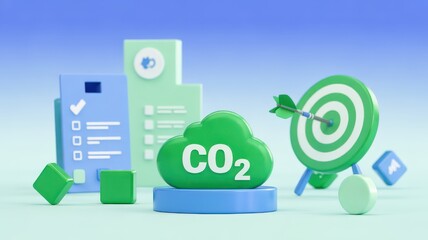 Green CO2 Cloud with Checklist and Target Representing Sustainability Goals