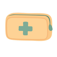 Fototapeta premium Soft zipper medical pouch with cross sign. Cute cartoon health bag in flat vector style.