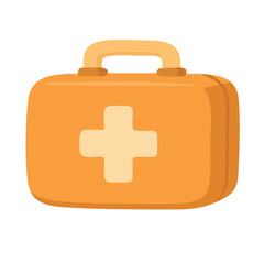 Bright orange medical case with cross. Emergency cartoon illustration in soft flat vector style.