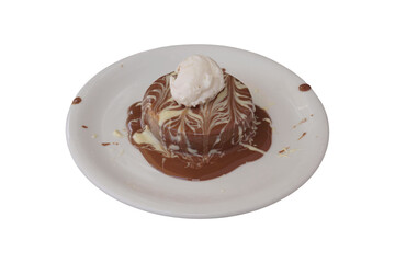 Chocolate Lava Cake with Ice Cream Isolated on White Background