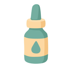 Cartoon dropper medicine bottle with soft colors. Flat vector healthcare illustration for pharmacy use.