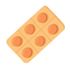 Blister pack with orange round pills. Cartoon medicine packaging in soft flat vector style.