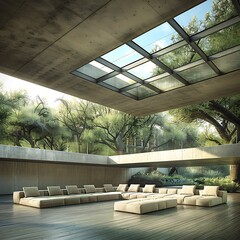 Modern architectural sanctuary blending interior design with natural outdoor scenery