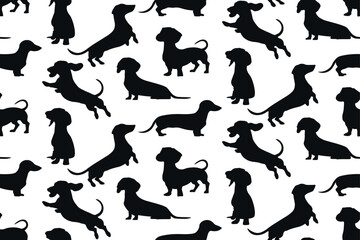 Seamless pattern Dachshund Dog silhouette.