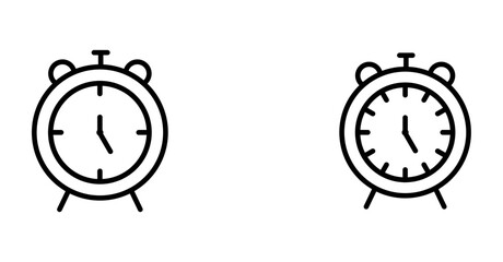 Alarm clock icon set, Outline time symbols, Minimal alarm illustrations, Classic clock vector, Wakeup timer icons, Line clock graphics, UI time elements, vector illustration.