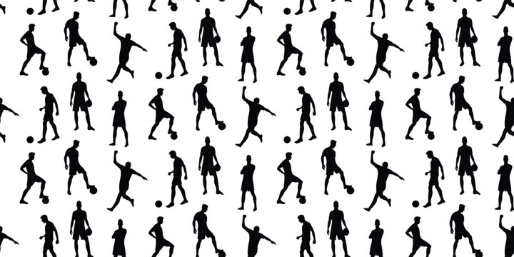 Seamless pattern Football, Soccer player silhouettes