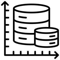 Data Growth Outline Icon Vector Design - Increasing database stacks over graph axis, visualizing data growth or scalability