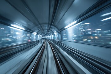 High Speed Tunnel. Abstract Motion Blur Background with Light Trails in Tokyo, Japan