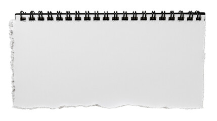 blank notebook with torn paper and wire binding isolated on white background
