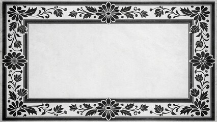 Elegant Black and White Floral Frame; Vintage Style; Textured Paper Background; Classic Design; Perfect for Invitations or Certificates.