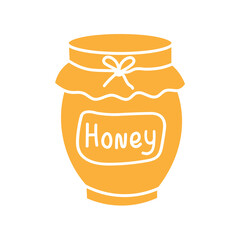 Silhouette of jar Honey vector illustration on isolated background. Coloured design element for logo, sign, label, template, packaging, card. Health, body care, food ingredient, apiary. 