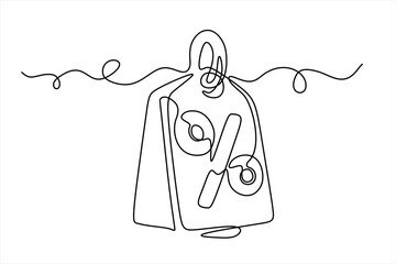 Sale label, one line art, continuous contour drawing, discount tag icon line continuous drawing vector. Hand drawn one line vector. Editable stroke	