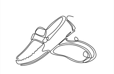 Moccasins continuous one line drawing minimalism design isolated on white background. Hand drawn one line vector. Editable stroke	