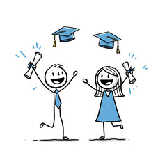 Graduating students celebrating with diplomas and caps in hand  