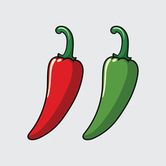 red and green chili peppers vegetable Simple isolated cartoon illustration with a light background