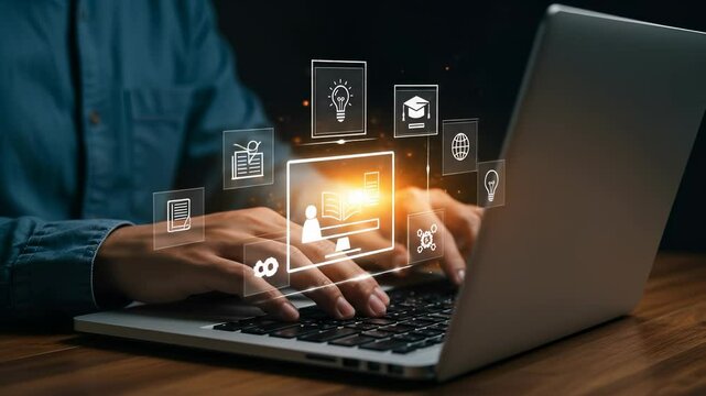  Online Learning & Education: Studying, Courses, e-Learning, Knowledge, and Digital Education on Laptop