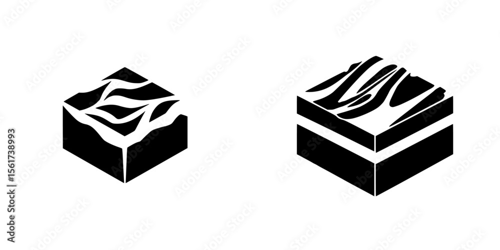 Poster silhouette pictogram set featuring isolated vector icons of abstract block designs with wavy pattern