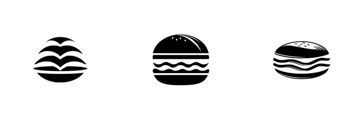 Fototapeta premium Icon set featuring various burger silhouettes and food symbols for design and branding use in culinary contexts