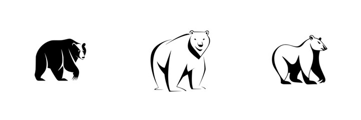 Fototapeta premium Silhouette pictograms featuring various bear designs in black and white style for creative and commercial use