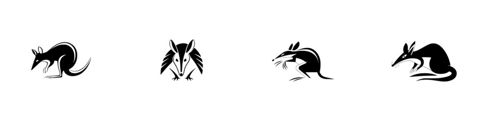 Silhouette pictogram set featuring various black and white animal icons representing different species