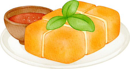 watercolor crispy fried tofu healthy sauce