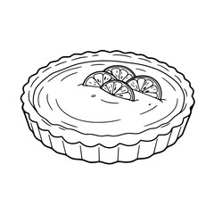 Lemon Tart Illustration: A classic lemon tart, artistically rendered in line art, with a light filling and lemon slices topping, offering a visually appealing image for culinary projects.