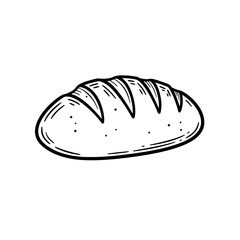 Artisan Bread Sketch: A detailed line drawing of a rustic loaf of bread, perfect for bakery menus, cookbook illustrations, or food blog articles.