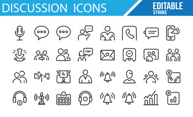 Icons for communication systems, discussions, and team interactions in vector format.