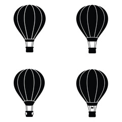 Obraz premium Four Simple Black Silhouette Hot Air Balloon Icons; Travel, Adventure, Exploration Concept; Minimalist Design