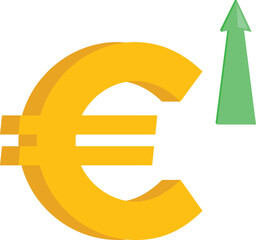 Euro sign with green arrow pointing upward

