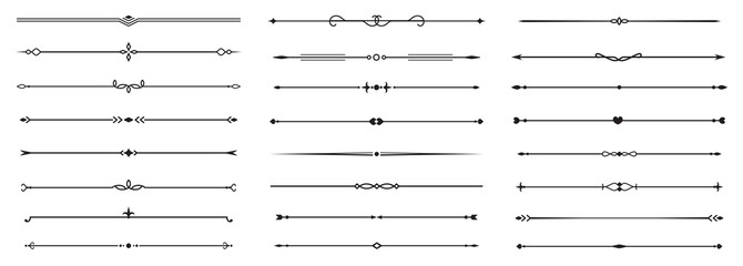 Set of Vintage decorative lines. text dividers. Line border. Lines separators, Borders, Vintage dividers, Underline elements. Vector illustration