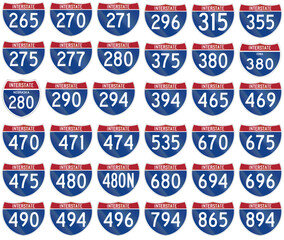 Collection of Interstate highway shields used in the US