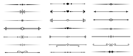 Set of Vintage decorative lines. text dividers. Line border. Lines separators, Borders, Vintage dividers, Underline elements. Vector illustration