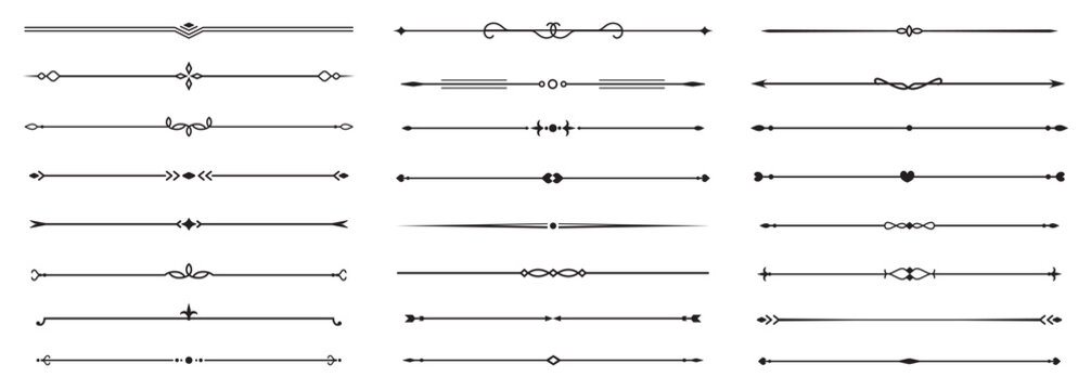 Set of Vintage decorative lines. text dividers. Line border. Lines separators, Borders, Vintage dividers, Underline elements. Vector illustration