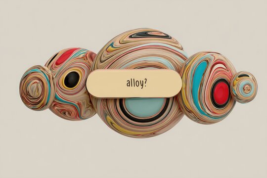 Abstract 3D spheres, marbled patterns, question mark