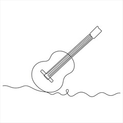 Fototapeta premium One line drawing of classical acoustic Guitar minimalist continuous line art vector illustration