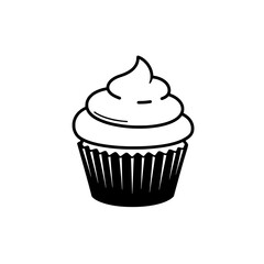 Sweet Cupcake Delight: A delicious cupcake with a generous swirl of frosting, captured in a simple yet appetizing design, perfect for any culinary-themed project.