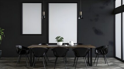 Minimalist Black Wooden Dining Area with Contemporary Chairs and Clean Interior Design