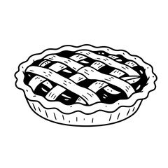 Delicious Blueberry Pie: An overhead, hand-drawn illustration of a delectable blueberry pie with a woven lattice crust, offering a nostalgic and appetizing visual.