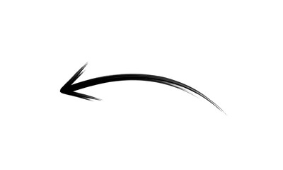 Obraz premium Hand-Drawn Curved Arrow Brush Stroke Icon. Left Pointing Black Ink Arrow. 2025 Ink Style. Abstract Brush Direction Symbol for Presentations, UI/UX, and Social Media. PNG Graphic.