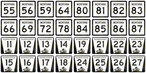 Collection of Route shields in different states of the US