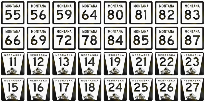 Collection of Route shields in different states of the US